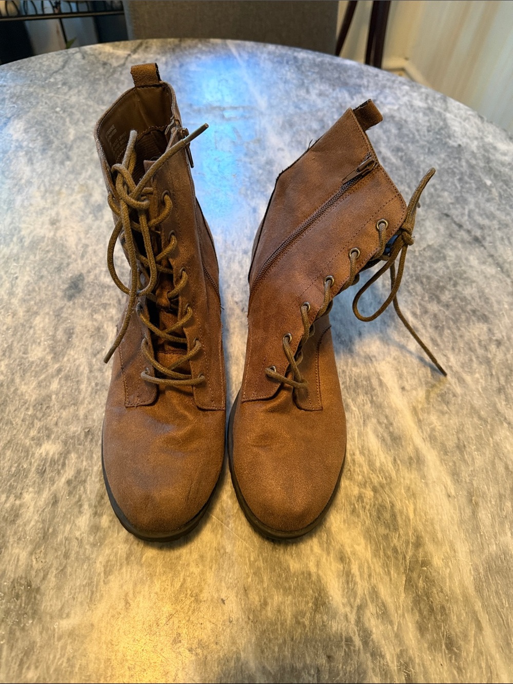 Sun + Stone Chestnut Frannie  Brown Lace-Up Ankle Boots